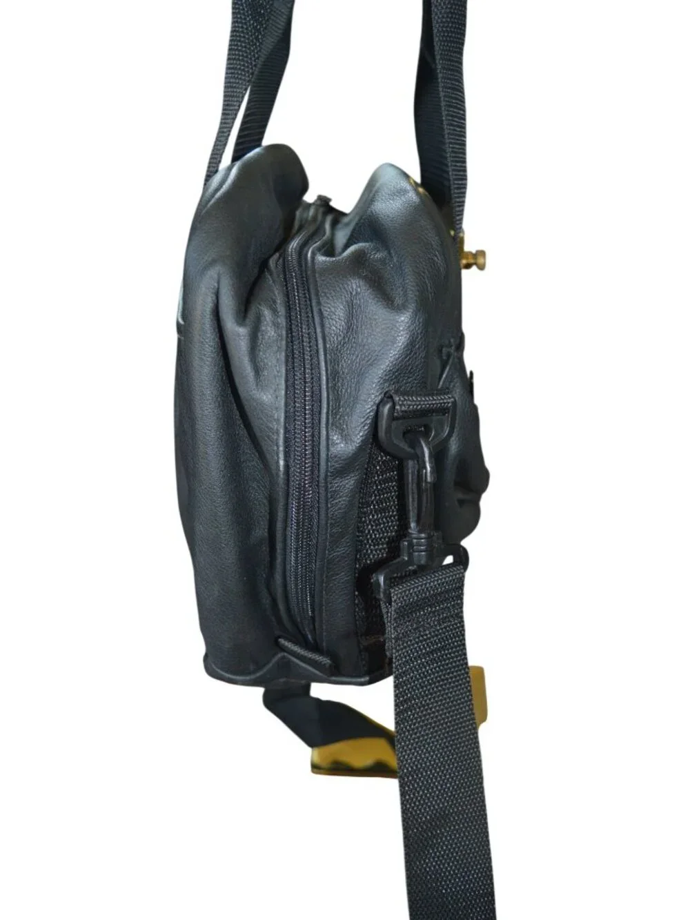 Vintage Genuine Leather Black Crossbody Satchel Travel Bag Handcrafted in Ohio